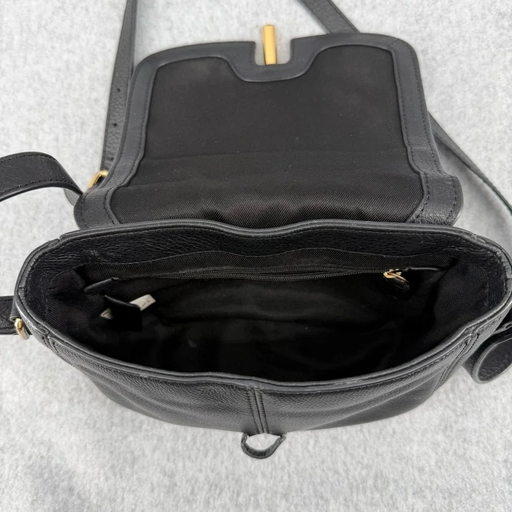 Vince Camuto Black Pebbled Leather Crossbody Bag Gold Toggle Saddle Bag - Picture 6 of 10
